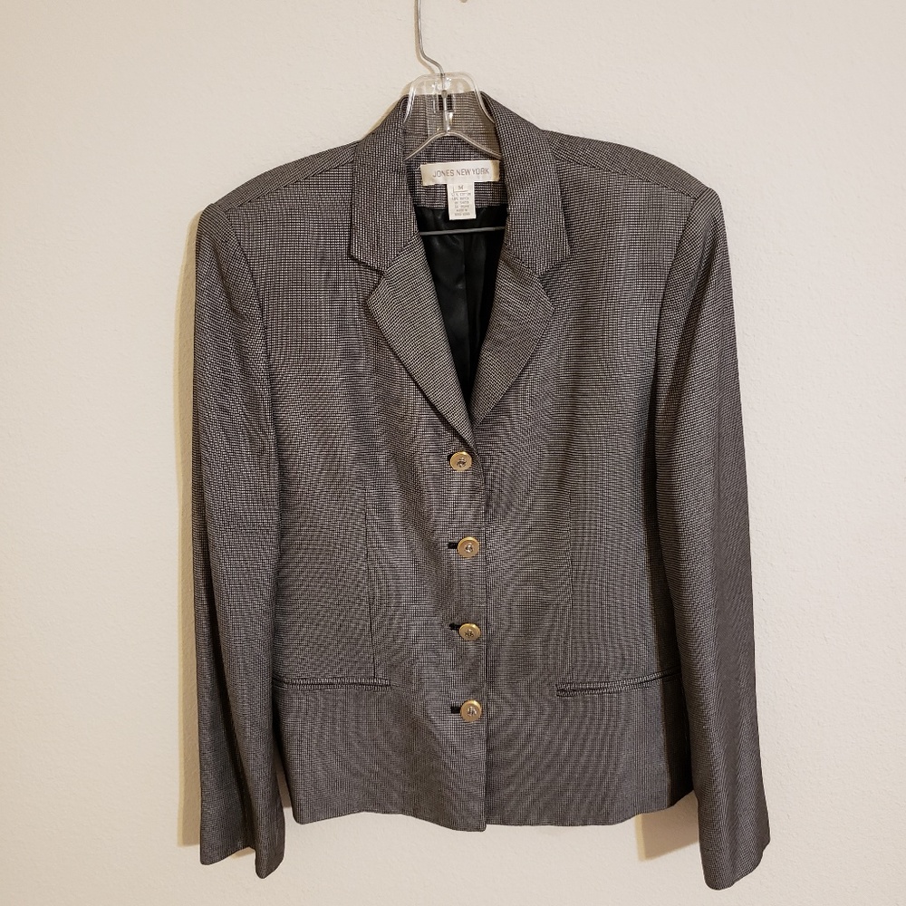 Jones New York Black Gray Checkered Vintage Blazer